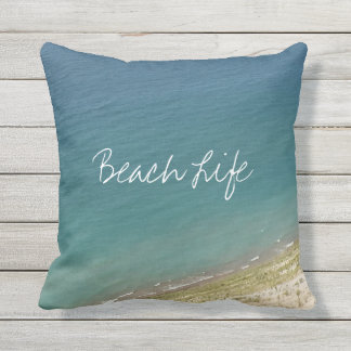 Coussin Beach Life Citations Ocean Shore Blue White Cute