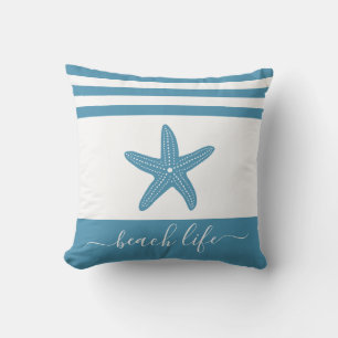 Coussin Beach life script moderne turquoise étoile turquoi