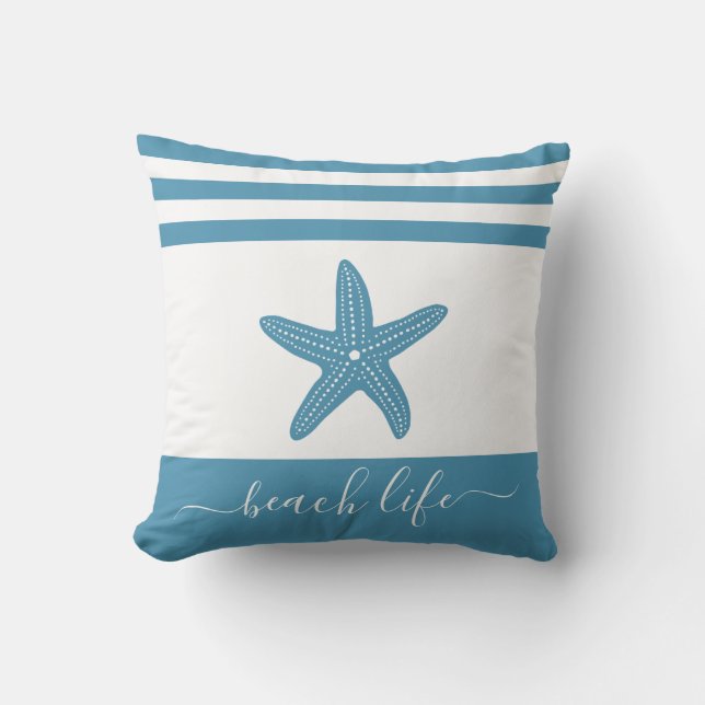 Coussin Beach life script moderne turquoise étoile turquoi (Recto)
