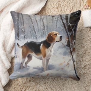 Coussin Beagle Noël sous la neige
