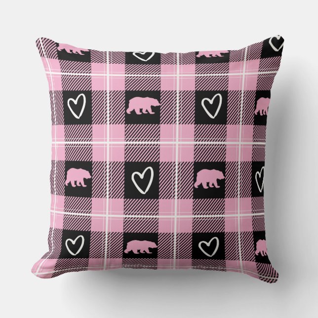 Coussin Bear et flanelle du coeur rose et blanc mignon (Recto)