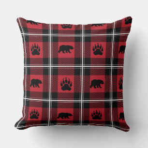 Coussin Bear rouge et blanc et flanelle paw