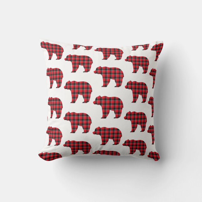 Coussin Bear Shaped Plaid Red Black Buffalo (Recto)