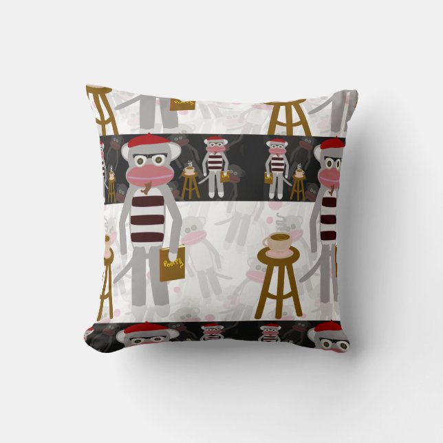 Coussin Beatnik Sock Monkey Poetry Party Amusants Dessin a (Recto)
