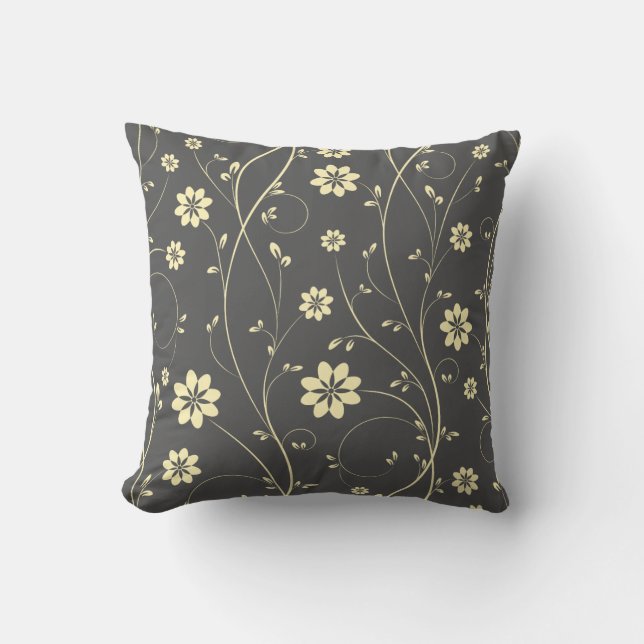 Coussin Beau Beige clair & Gris Délicat Motif Floral (Recto)