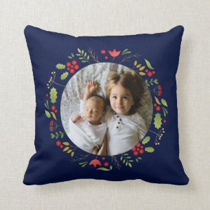 Coussin Beau Bleu Botanique Photo Custom Christmas