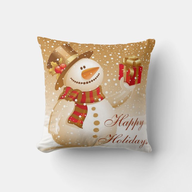 Coussin Beau bonhomme de neige de Noël Gold (Recto)