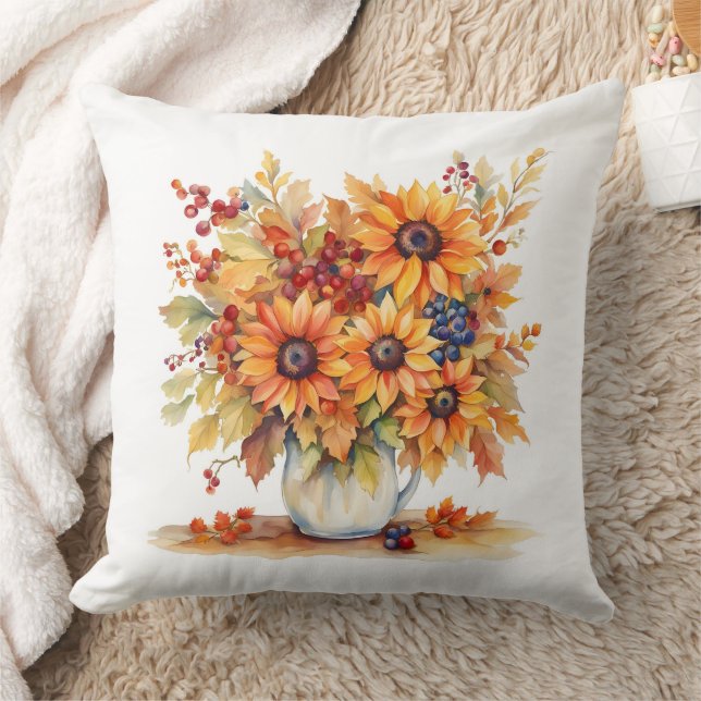 Coussin Beau bouquet de tournesols et de baies automnales (Couverture)
