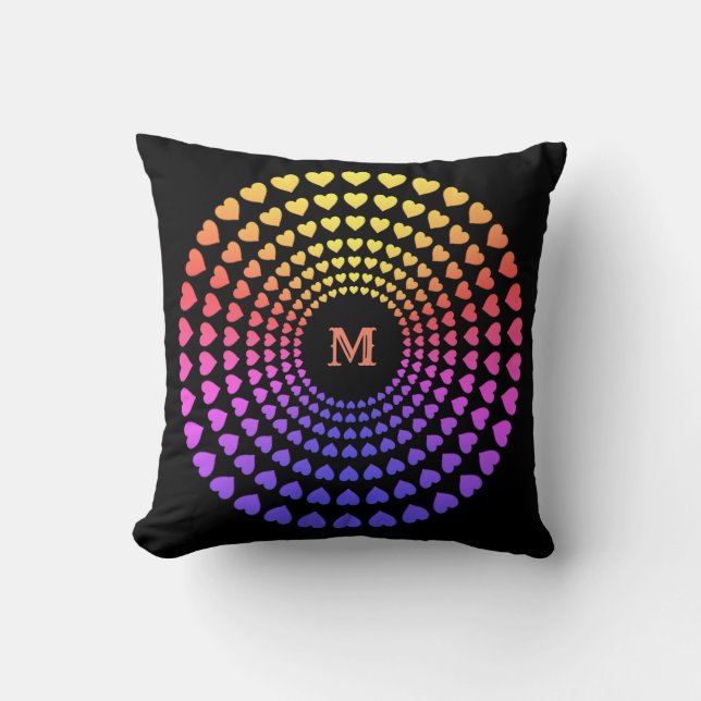 Coussin Beau Cercles Cardiaques Multicolores Mandala (Recto)