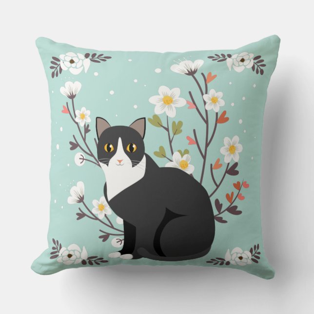 Coussin Beau chat de smoking dans le carreau de fleurs (Recto)