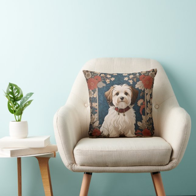 Coussin Beau Chien Havanais William Morris Floral (Chaise)