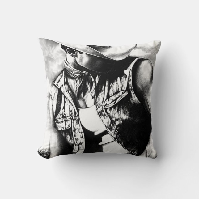 Coussin Beau dessin d'art d'un cowboy dans le vent (Recto)