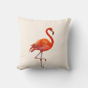 Coussin Beau Flamant Rose Corail sur Sable Clair Beige