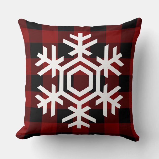 Coussin Beau flocon de neige blanc Noël Buffalo plaid (Recto)