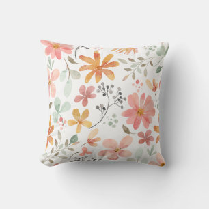 Coussin Beau Motif à fleurs rose orange blanc