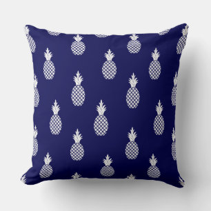 Coussin Beau motif de pineapple blanc élégant sur fond ble