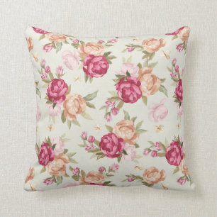 Coussin Beau motif de pivoine de couleur sur le vert