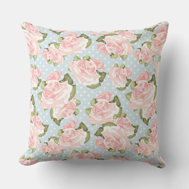 Coussin Beau motif de rose avec le pois bleu (Recto)