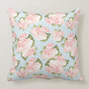 Coussin Beau motif de rose avec le pois bleu