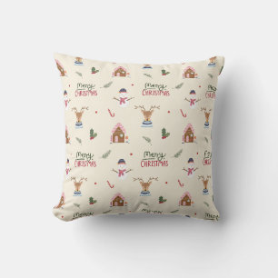 Coussin Beau Noël Reindeer Snowman Motif Whimsical