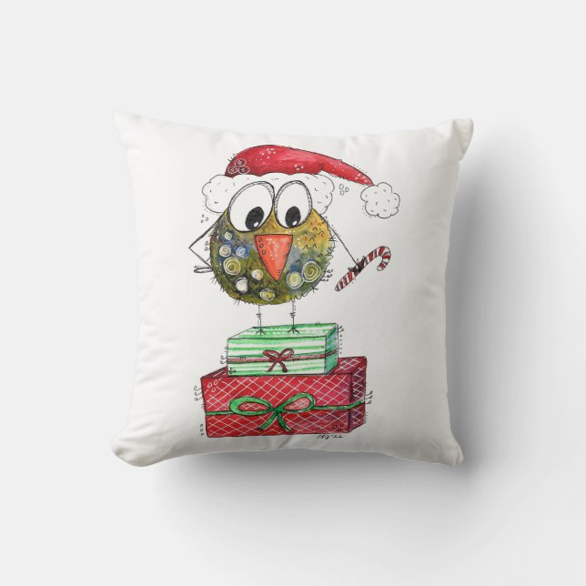 Coussin Beau Oiseau de Noël Whimsical (Recto)