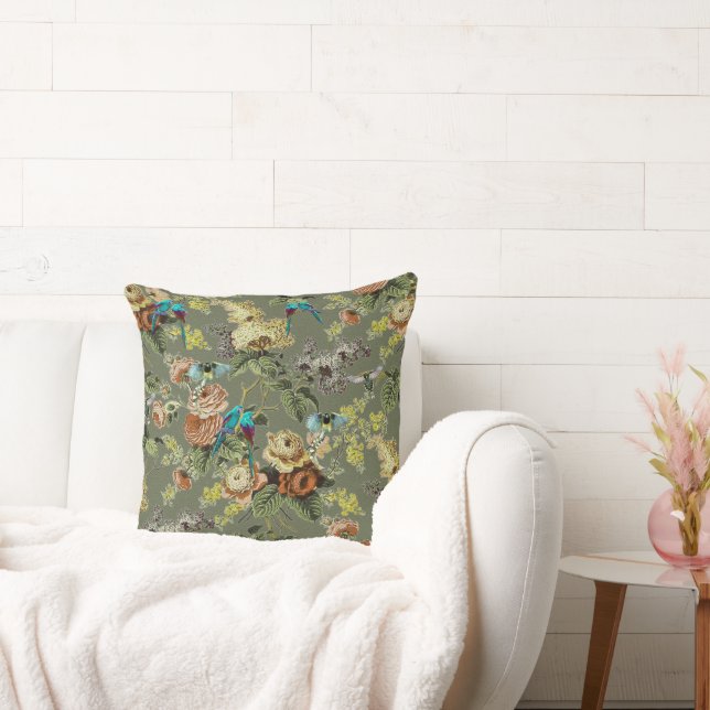 Coussin Beau oiseau exotique, arrière - plan vert marécage (Canapé)