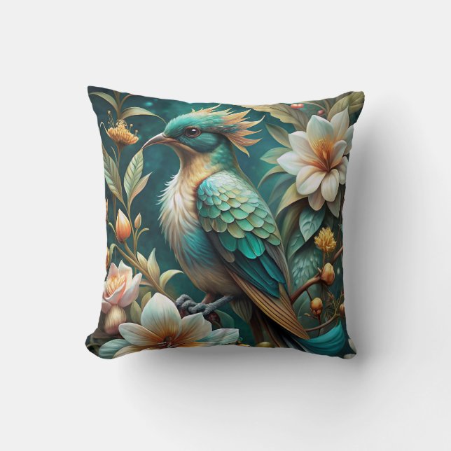 Coussin Beau Oiseau Turquoise (Recto)