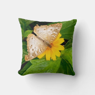 Coussin beau papillon blanc moth fleur jaune