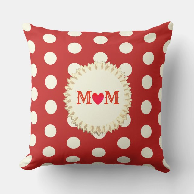 Coussin Beau Pois de maman rouge et blanche (Recto)