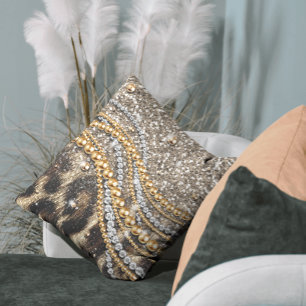 Coussin Beau poster de animal à la mode de faux de léopard