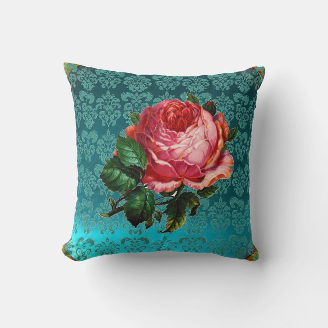 COUSSIN BEAU ROSE ROSE ROSE AQUA BLEU, DOMMASQUE TURQUOISE (Recto)