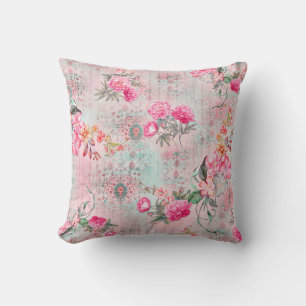Coussin Beau rose sur papier vintage texture illustrat