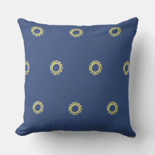 Coussin Beau soleil inca jaune sur bleu