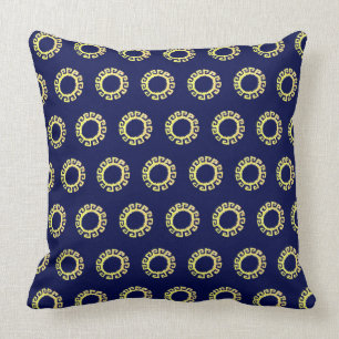 Coussin Beau Soleil Inca Jaune sur Fond Bleu Marine