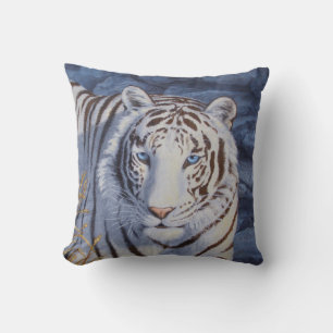Coussin Beau tigre blanc aux yeux bleu cristal