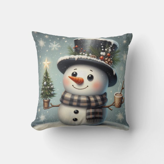 Coussin Beau tourbillon Noël/bonhomme de neige d'hiver (Recto)