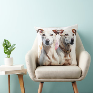 COUSSIN BEAU WATERCOLOR FAWN & WHITE GREYHOUND DOGS