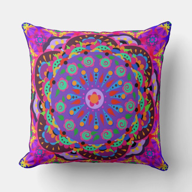 Coussin Beauté de Boho | Floral pourpre et rose (Recto)