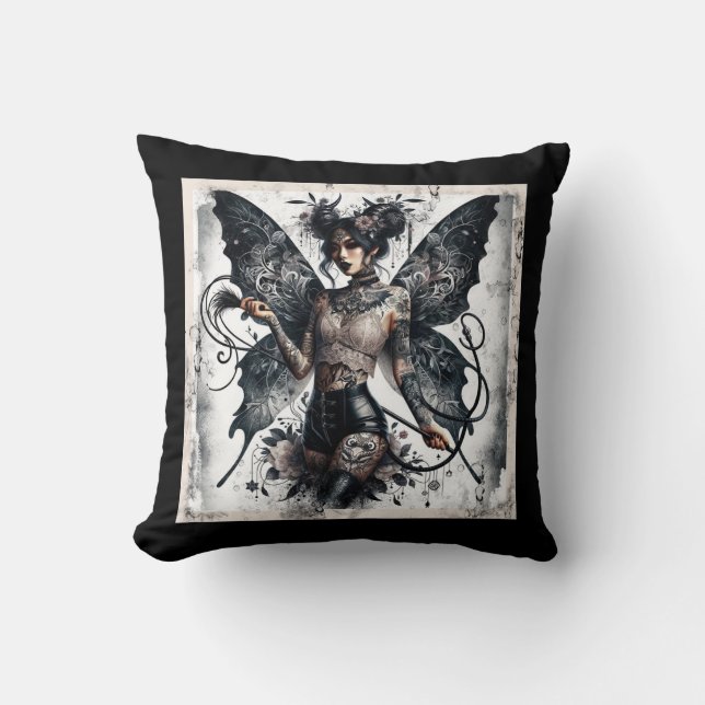 Coussin Beauté foncée Gothique asiatique Fée Tatouages & W (Recto)