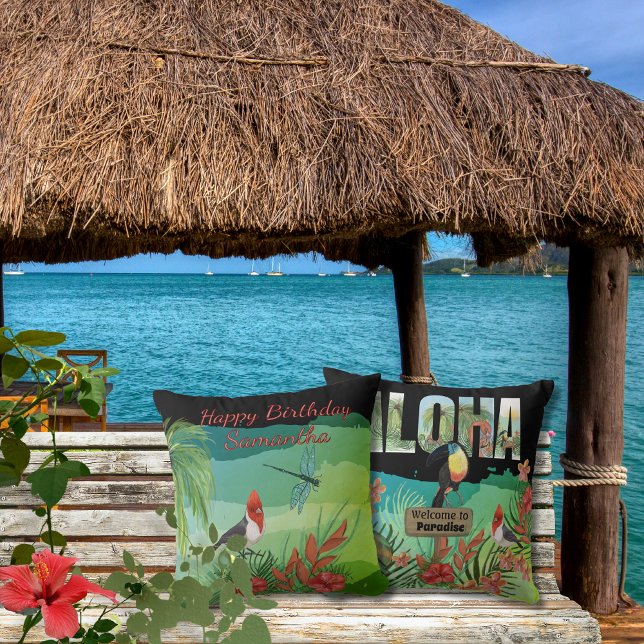 Coussin Beauté tropicale Aloha personnalisée Double face (Personalized Aloha Tropical Beauty Double-Sided Throw Pillow)