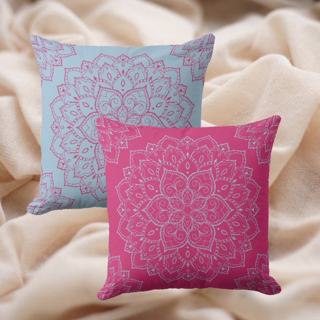 Coussin Beauté violet & Chanson d'été bleu Mandala (Créateur téléchargé)