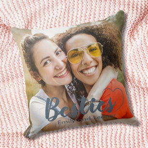 Coussin Beaux Besties Dusty Blue Heart and Names