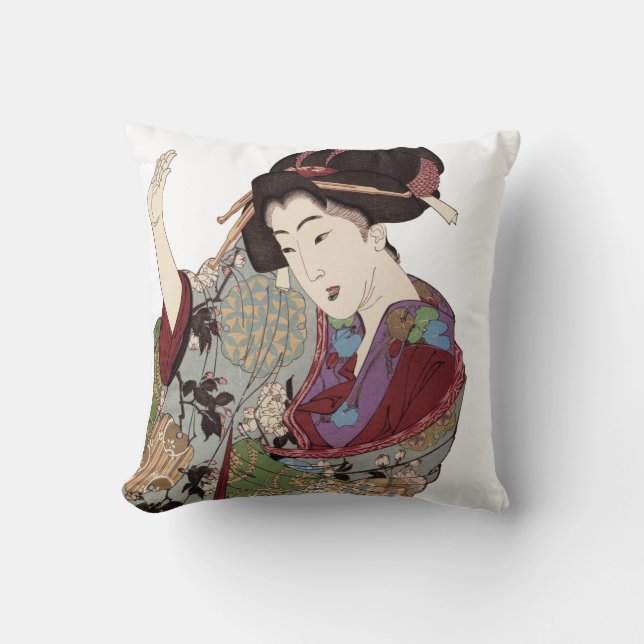Coussin Beaux carreaux japonais de conception de geisha (Recto)