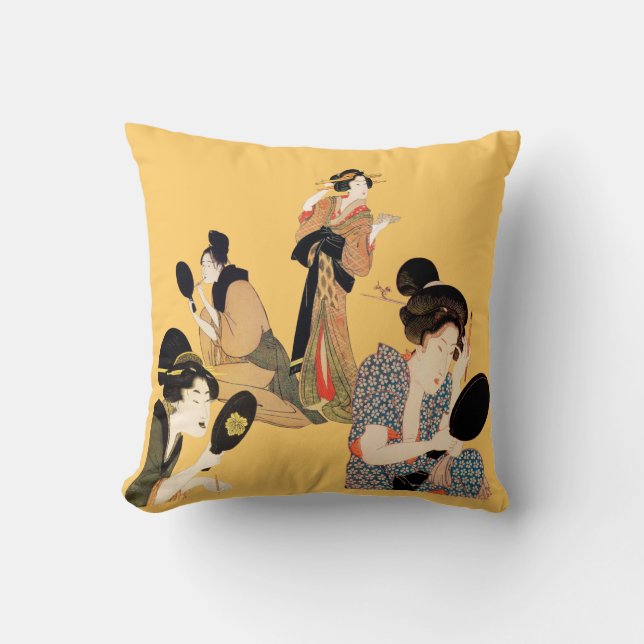 Coussin Beaux carreaux japonais de thème de geisha d'art (Recto)