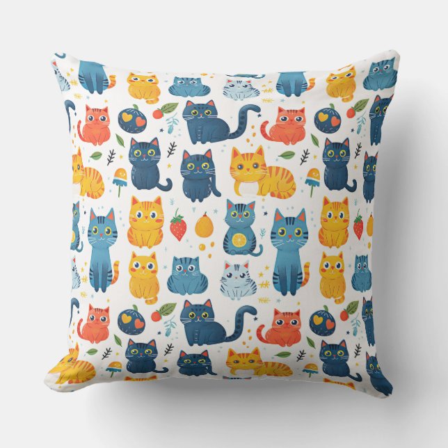 Coussin Beaux chats kawaii, jouer avec des jouets blanc ba (Recto)