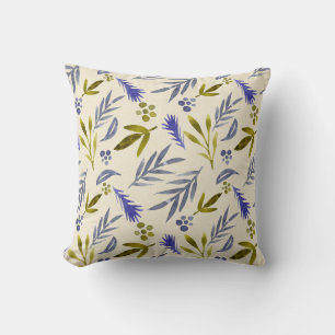 Coussin Beaux Feuilles Bleus Et Vert