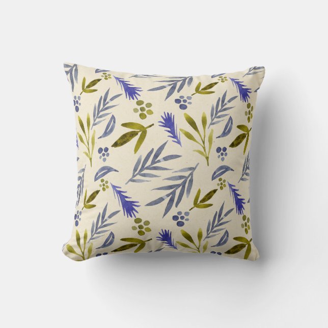Coussin Beaux Feuilles Bleus Et Vert (Recto)