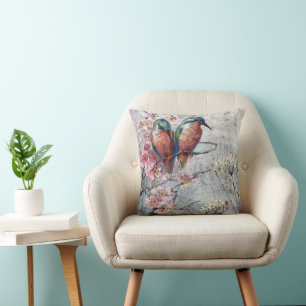 Coussin Beaux oiseaux en paire aquarelle peinte