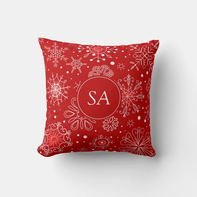 Coussin Beaux Snowflakes sur Noël Arrière - plan rouge (Recto)