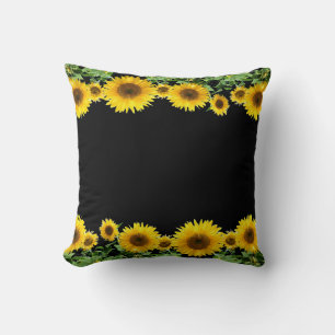 Coussin Beaux Tournesols Jaunes sur Fond Noir